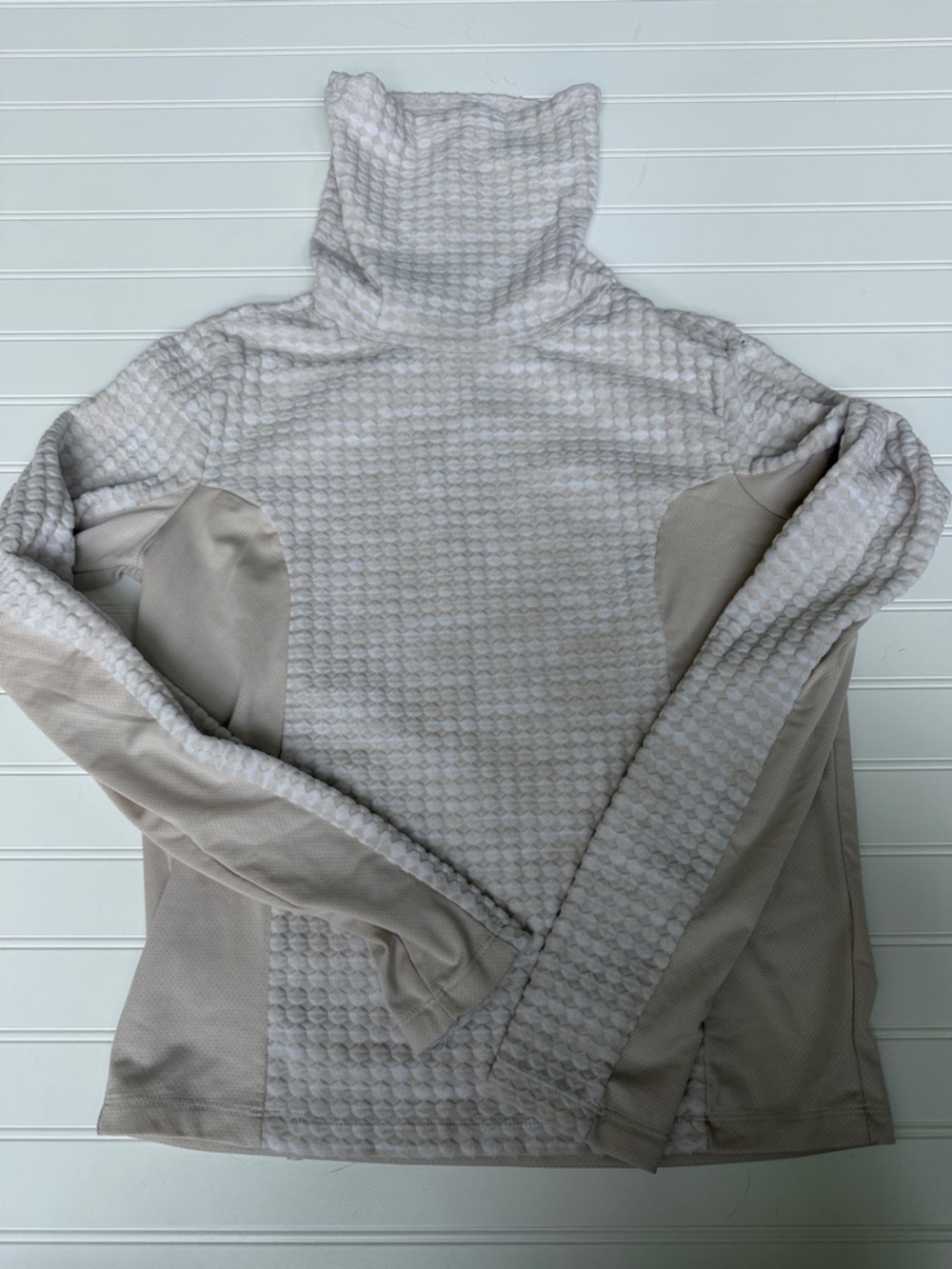 (189)NikePro Hyperwarm Women's Light Beige Textured Pullover Hoodie